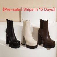 【Pre sale Ships 15 Days】 Ankle Boots Square Head High Heel Double Platform Back Elastic Side Zipper
