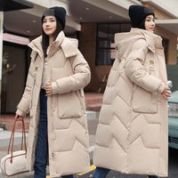 Clothing Oversized Knee Length Puffer Coat – Winter Hooded Parka Side Pockets