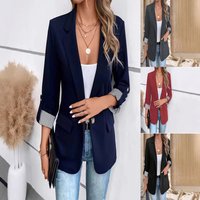 Elegant Stretch Fit Button Blazer Slim Fit Cropped Sleeve Office Jacket Functional Pockets Available Multiple Colors