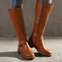 Big round toe boots fat thin two thick heels Knight's boots