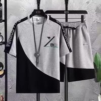  Waffle Knit Summer Outfit Set – Breathable Short Sleeve T Shirt & Athletic Shorts Casual & Sports Wear 