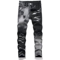 Mother Kids Hot Sale Flower Hole Fashion Trend Men's Denim Trousers