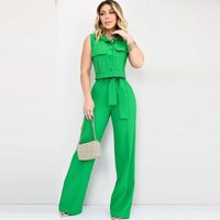 Fashion Hot Selling Elegant High End Solid Sleeveless Shirt Wide Leg Pants Two Piece Set