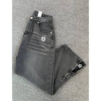 Clothing Vintage Wash Jeans Straight Leg Denim Embroidered Details Retro Streetwear 32Pants