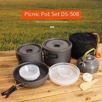 5-6 Person Camping Cookware Set With Teapot - Non-Stick Outdoor Pot & Pan Kit For Picnics & Hiking - Portable & Lightweight