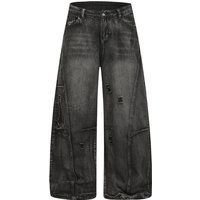 Distressed Boyfriend Jeans - Vintage Washed Black With Artful Rips & Relaxed A-Line Cut For Effortless Streetwear