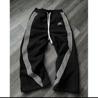 Men's Fleece-Lined Jogger Pants Drawstring Waist Striped Design Breathable Cotton Blend Black/Grey/Red S-XXXXL Unisex Fit