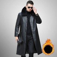 Clothing Faux Leather Long Coat Detachable Fur Collar Winter Warm Fleece Lined Jacket Casual Outwear