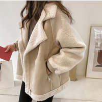 Winter Loose Fur Integrated Suede Coat Short Lamb Fleece Motorcycle Jacket