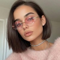 Frameless Oval Small Frame High End Trendy Retro Sunglasses Classic Versatile Decorative Glasses