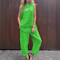 Women's clothing New Cotton and Linen Fashion Casual Loose Two-piece Sleeveless Top Loose Trousers Women's Suit