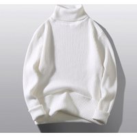 Men’s Clothing Sweater male high collar Youth sweater loose simple solid color primer striped sweater male