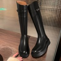 Su Yinyin~ Thick Soled Buckle Over Knee Autumn Winter Round Toe Block High Tube Riding Boots