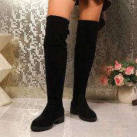 Large Over Knee Elastic Boots Autumn Winter High Tube Thick Soled Solid Fashion Boots