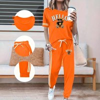 Clothing Spring Summer Two Piece Set Round Neck Short Sleeve High Waisted Pants Side Pockets