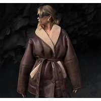 Cross Border European American Spring Festival Style European American Fashion Cashmere Leather Fur Collar Composite Belt Coat