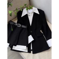 Chic Mature Style Hot Outfit Early Autumn Two Piece Mid Length Blazer Top High Waisted Skirt Pants