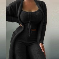 fashion fashion casual plush lace up cardigan 3 pantsuits