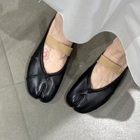 High End Split Toe Horseshoe 2025 Tabi Elastic Ballet Shoes Leather Shallow Mouth Flat Sole Shoes
