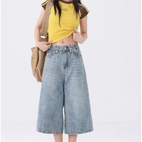 Clothing High Street Retro Wide Leg Cropped Denim Pants Summer High Waist Large Slim Loose Straight Shorts