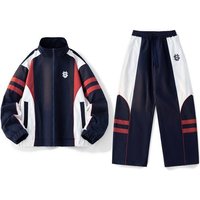 Clothing 25 Autumn Winter American Retro Contrast Sports Casual Jacket Two piece Wide leg Pants