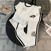 Women's Clothing Casual Sports Fashionable And Slim Short Sleeved High Waisted Straight Pants Two Piece Suit Temperament