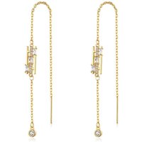 Jewelry Elegant Tassel Drop Earrings Zircon Stones Geometric Design Dainty Long Chain Earrings Fashion Simple Long Earrings