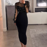 Clothing LZR17368R mesh beaded long sleeved dress
