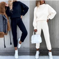 Clothing High Collar Long Sleeve Pocket Pants Casual Two Piece Set Autumn Winter Sweatshirt Hot Sale
