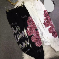 Women's Clothing Hot Diamond Sweatpants Women's Light Luxury Flower High Waist Slimming Leg Sweatpants