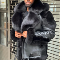 large fur collar hoodie thick fleece leather coat