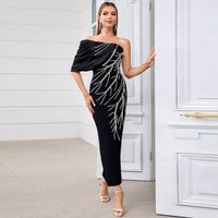 Slim Fit Bandage Dress Rhinestone Details – Elegant Backless Evening Gown 