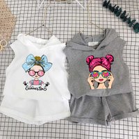 Children’s Clothing 2025 New Girls Shorts Suit Hooded Two Piece Korean Style Fashion Cartoon Vest Trend