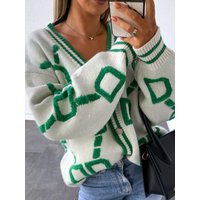 Autumn Winter Style Fashion Woman Blouse 2023 Knitted Cardigan Slim Fitting Long Sleeved V neck Printed Cardigan Jacket