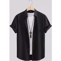 Men's Clothing short-sleeved shirt solid color foreign trade men's fashion business men's shirt summer black 2024 new cross
