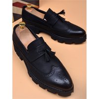 Euro Step New Brogue Carved Thick Sole Platform Breathable Tassel Trendy Leather Business Casual Height Increasing Men S