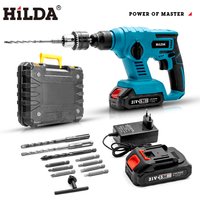 HILDA Cordless Hammer Drill With Lithium Battery - 15J Impact Force, 4500 BPM, 4-Pole Chuck, For Concrete/Wood/Metal Drilling