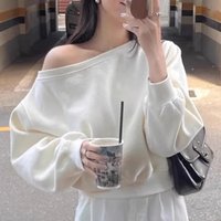 Clothing Thin Solid Bottoming Shirt Temperament One Shoulder Off Shoulder Loose Casual Tops Female Short Long Sleeved Sweater