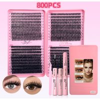 DIY False Eyelash Kit – 9-18mm Mixed Lengths (30D/40D/50D/60D, D-Curl, Includes Lash Glue & Tools, Professional Lash Extension Set)