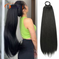 Unisex ponytail long straight hair rubber band wrapped hair bundle chemical fiber synthetic ponytail wig ponytail