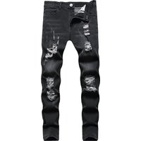 Slim Fit Ripped Jeans Vintage Washed Stretch Denim Pants Casual Streetwear 