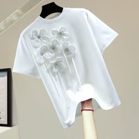 Clothing stock Diamond tassel flower short sleeved T shirt summer Korean version loose slim casual round neck elastic top