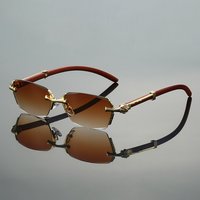 Frameless Beveled Wood Grain Sunglasses High End Fashion Street Style Slimming Sunglasses Travel Vacation
