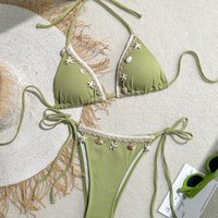 Women's Clothing Swimsuit Women New Shell Bikini Triangle Cup Sexy Halter Neck Strap Lace Up Swimsuit