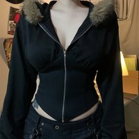 Trendy Y2K Hooded Zip-Up Jacket With Faux Fur Trim - Slim Fit Streetwear For Women