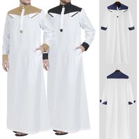 Clothing Muslim clothing Middle Eastern loose stand up collar contrast long sleeved ethnic style one piece robe
