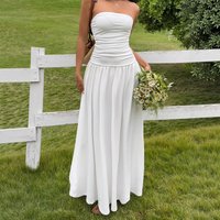 Sexy Off Shoulder Short Dress European American Style Cross Border Summer Low Cut Tummy Concealing Slimming Strapless Long Dress