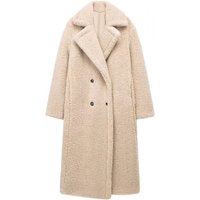 Oversized Fleece Lined Long Coat Elegant Double Breasted Trench Style Shawl Collar 