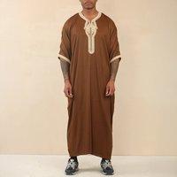 Clothing Islamic Arabic Style Moroccan Robe Embroidered Middle Eastern Side Pocket Modest Abaya Dress