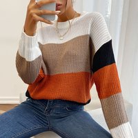 Women's clothing independent station clothing autumn and winter new style lazy style color-blocked round neck women's sweater